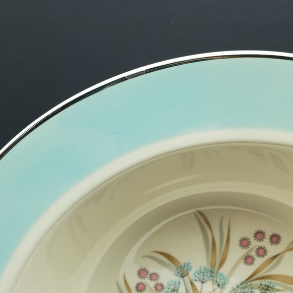 Taylor Smith Taylor TST33 Round Vegetable Bowl Turquoise Rim Floral Serving Bowl - Picture 3 of 7
